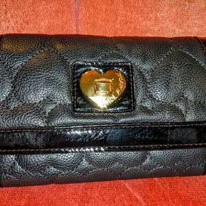 Betsey Johnson Black Quilted Leather Heart Clasp Wallet